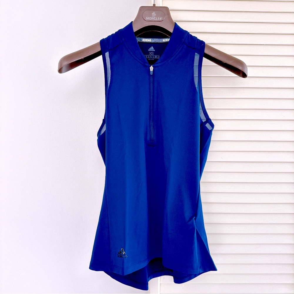 NWOT♥️ADIDAS QUARTER ZIP SLEEVELESS POLO TANK TOP XS NAVY GOLF TENNIS RACERBACK
